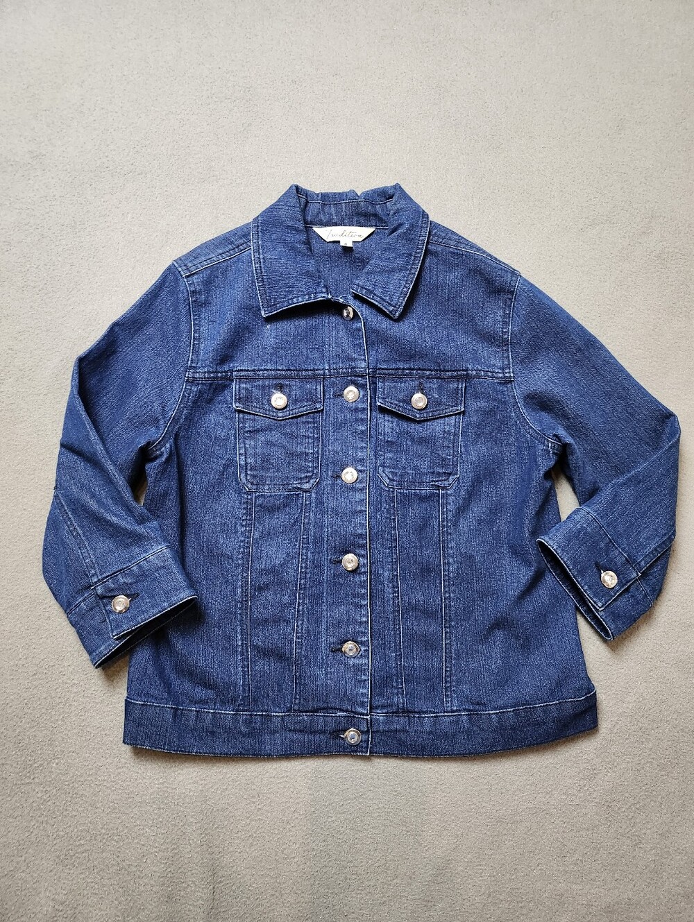 Vintage Tradition Women's Denim Jacket Rhinestone Button Front Jean Jacket